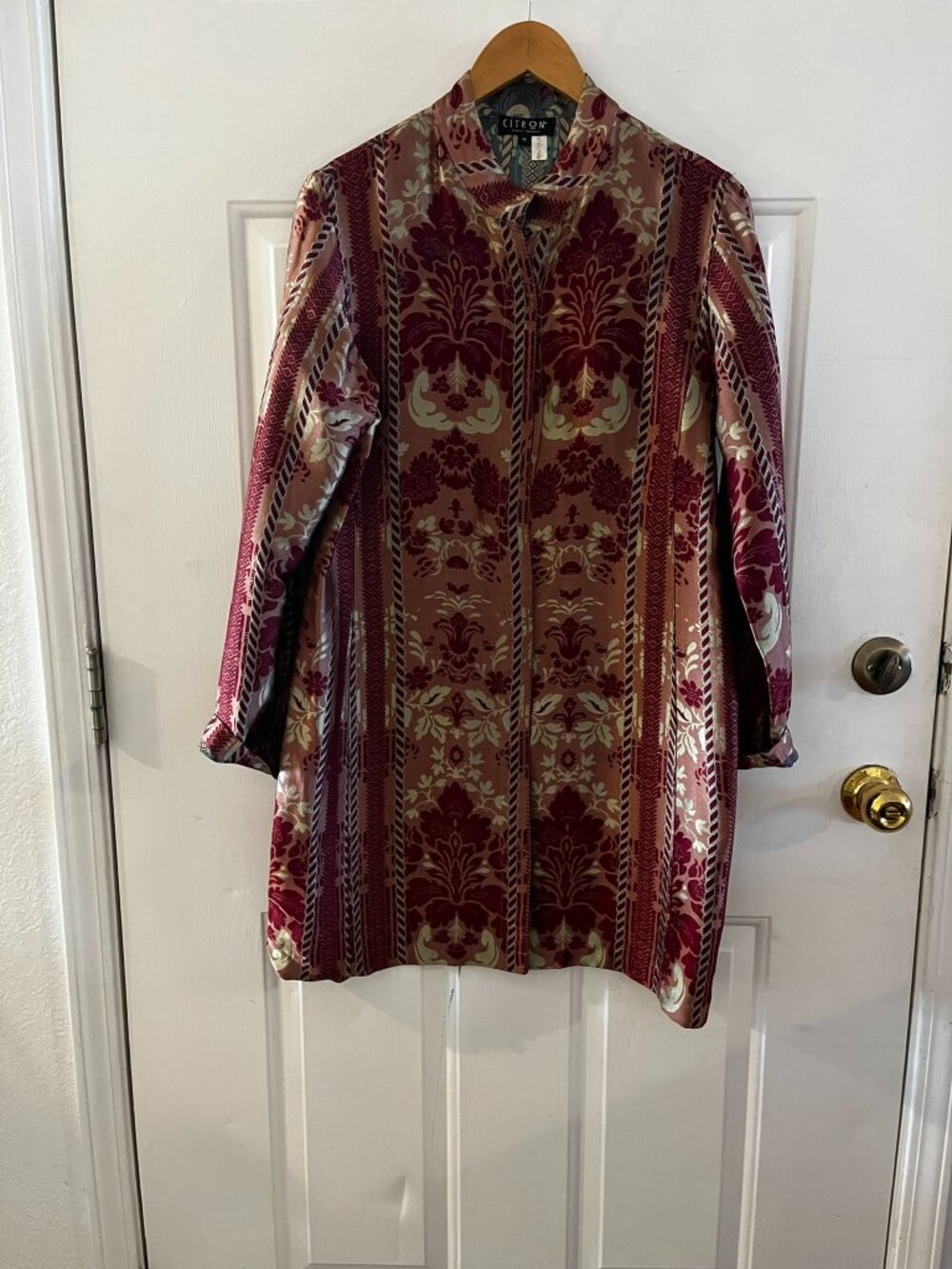 Vintage Citron Santa Monica Silk Rayon Blend Brocade Kimono Jacket Sz Med